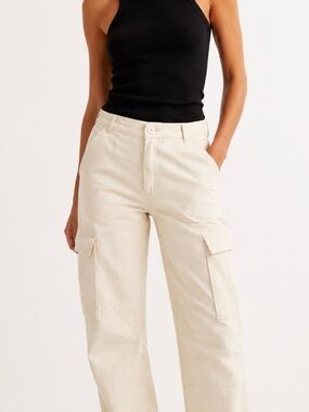 J Galt cream color cargo pants drawstrings at bottom small Y2K